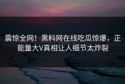 震惊全网！黑料网在线吃瓜惊爆，正能量大V真相让人细节太炸裂