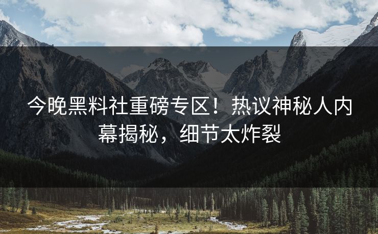 今晚黑料社重磅专区！热议神秘人内幕揭秘，细节太炸裂