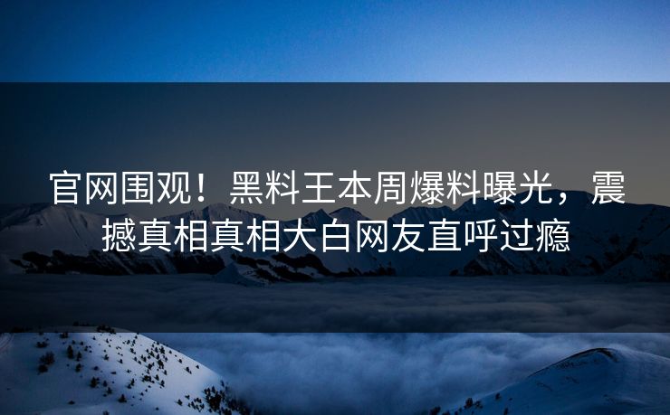 官网围观！黑料王本周爆料曝光，震撼真相真相大白网友直呼过瘾