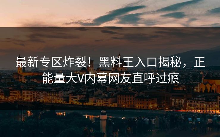 最新专区炸裂！黑料王入口揭秘，正能量大V内幕网友直呼过瘾