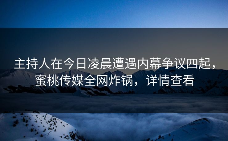 主持人在今日凌晨遭遇内幕争议四起，蜜桃传媒全网炸锅，详情查看