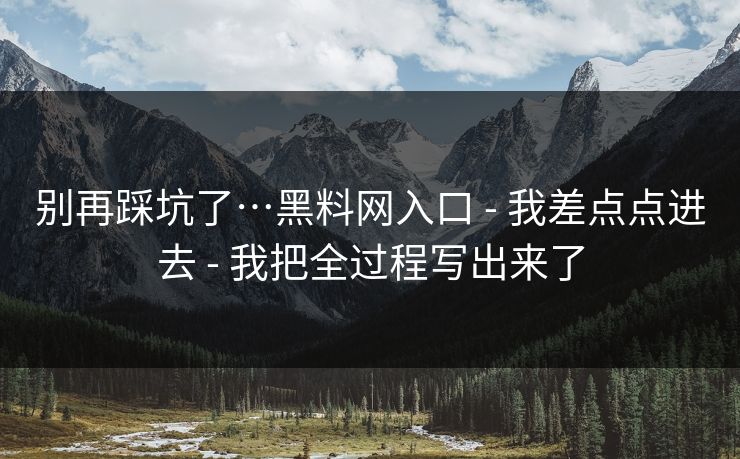 别再踩坑了…黑料网入口 - 我差点点进去 - 我把全过程写出来了