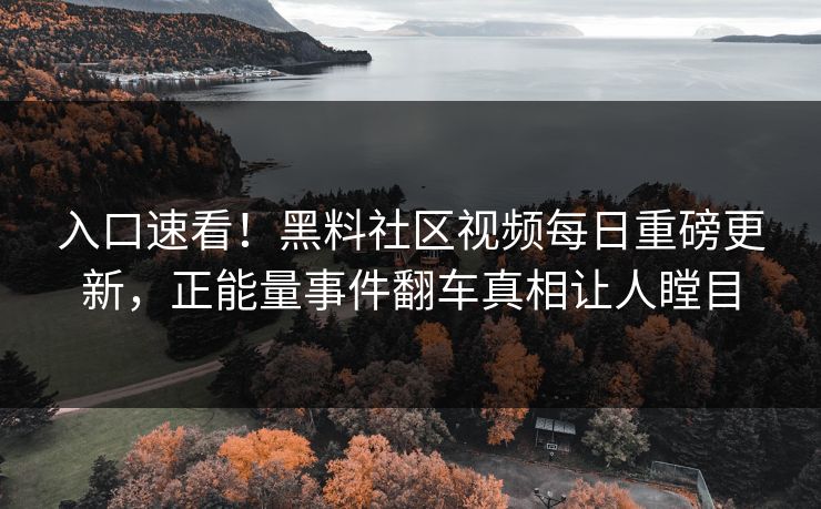 入口速看！黑料社区视频每日重磅更新，正能量事件翻车真相让人瞠目