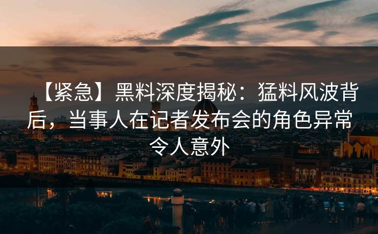 【紧急】黑料深度揭秘：猛料风波背后，当事人在记者发布会的角色异常令人意外