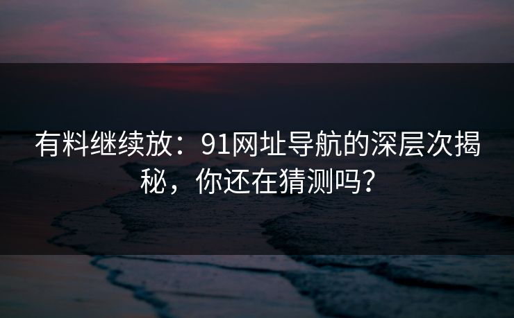 有料继续放：91网址导航的深层次揭秘，你还在猜测吗？